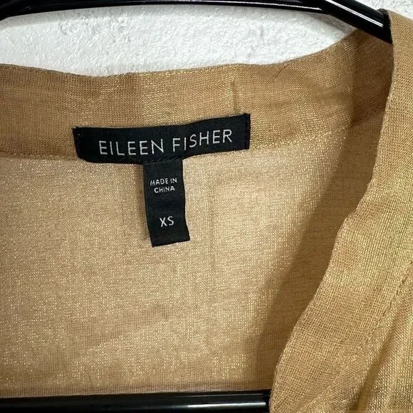 Eileen Fisher Metallic Shimmery Gold Tunic Top Button Front size XS - Picture 3 of 5